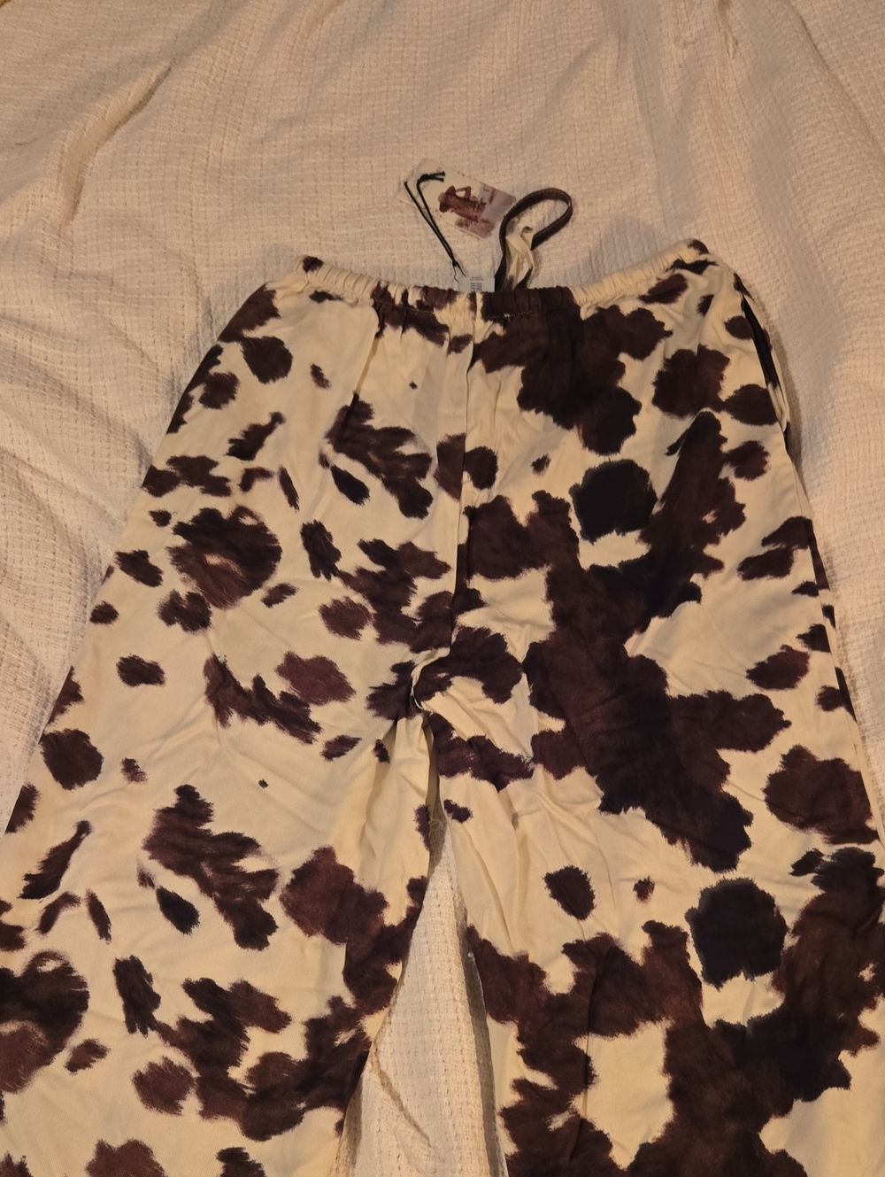 Sincerely Jules Cowprint Lounge Pants in Cream and Brown Size XS - Picture 4 of 4
